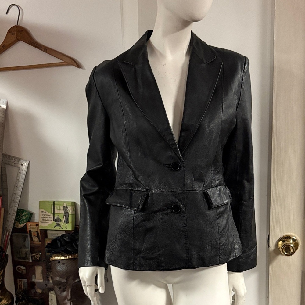 Bagatelle Vintage Black Leather Blazer Jacket